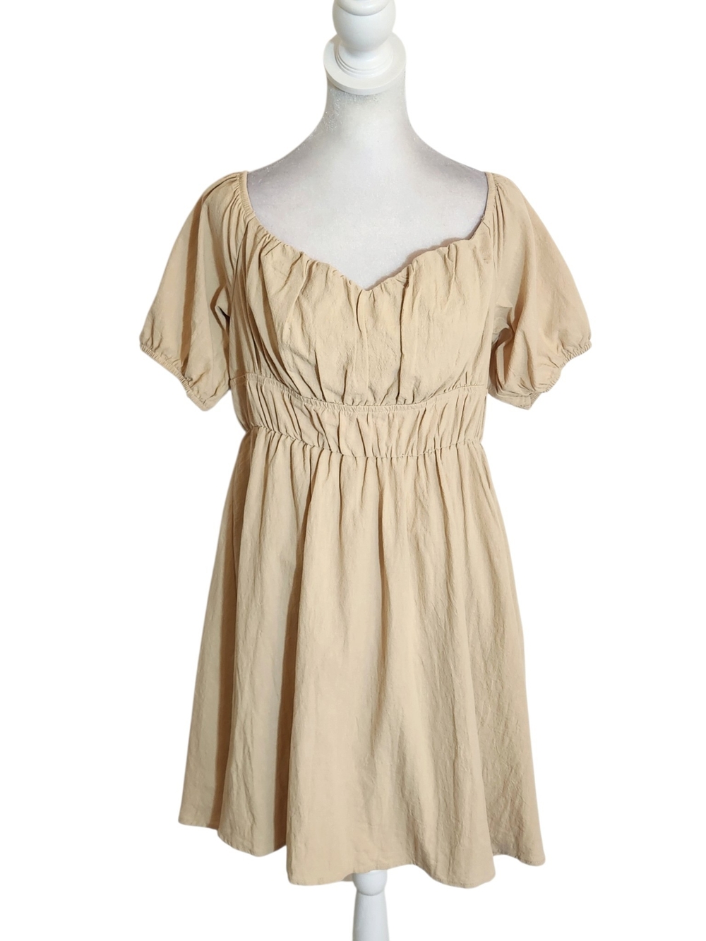 SHEIN Dark Cream Textured Short Sleeve Mini Dress Size 0XL NWT Flaw